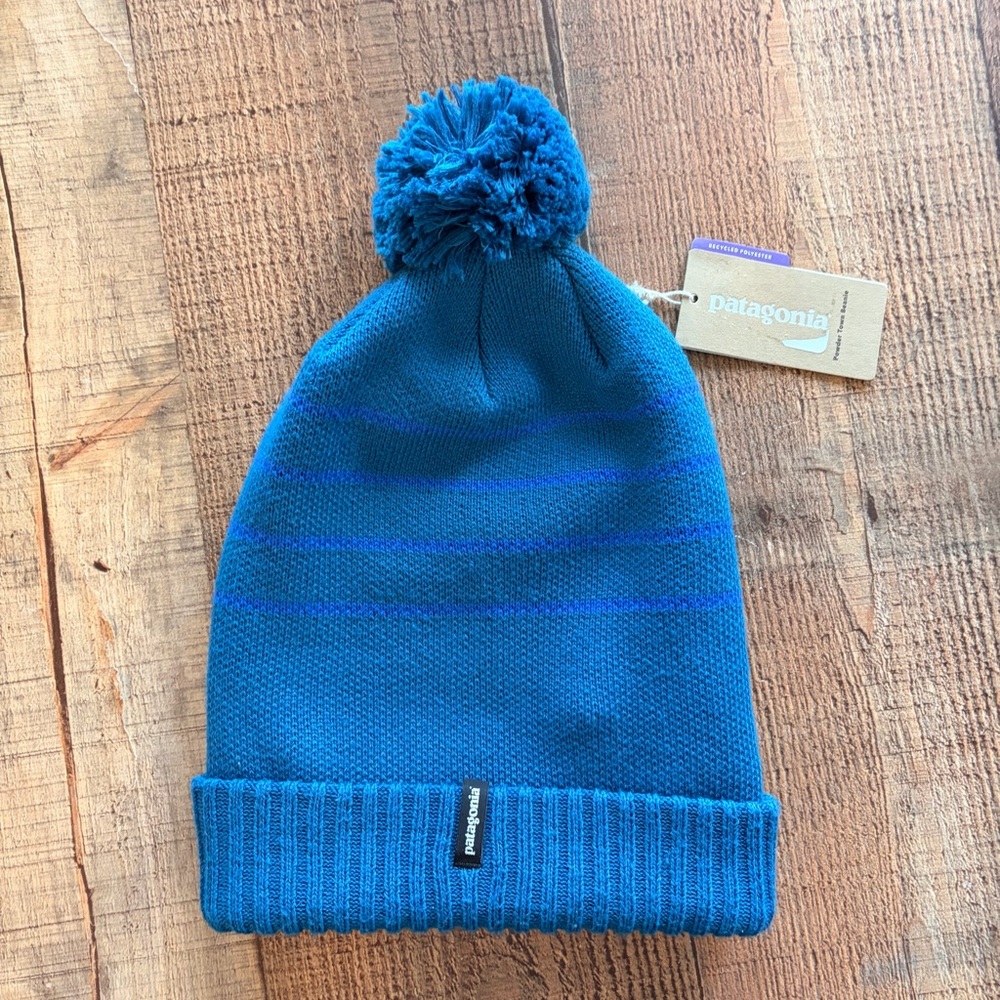 New Patagonia Powder Town Perennial Stripe Knit Beanie Stellar Blue One Size